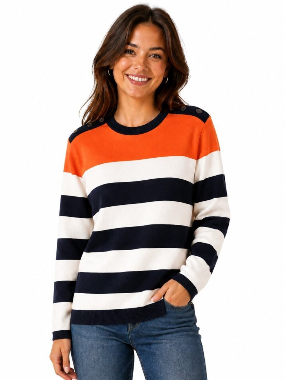 Agnes B Striped Long Sleeve Cotton Sweater